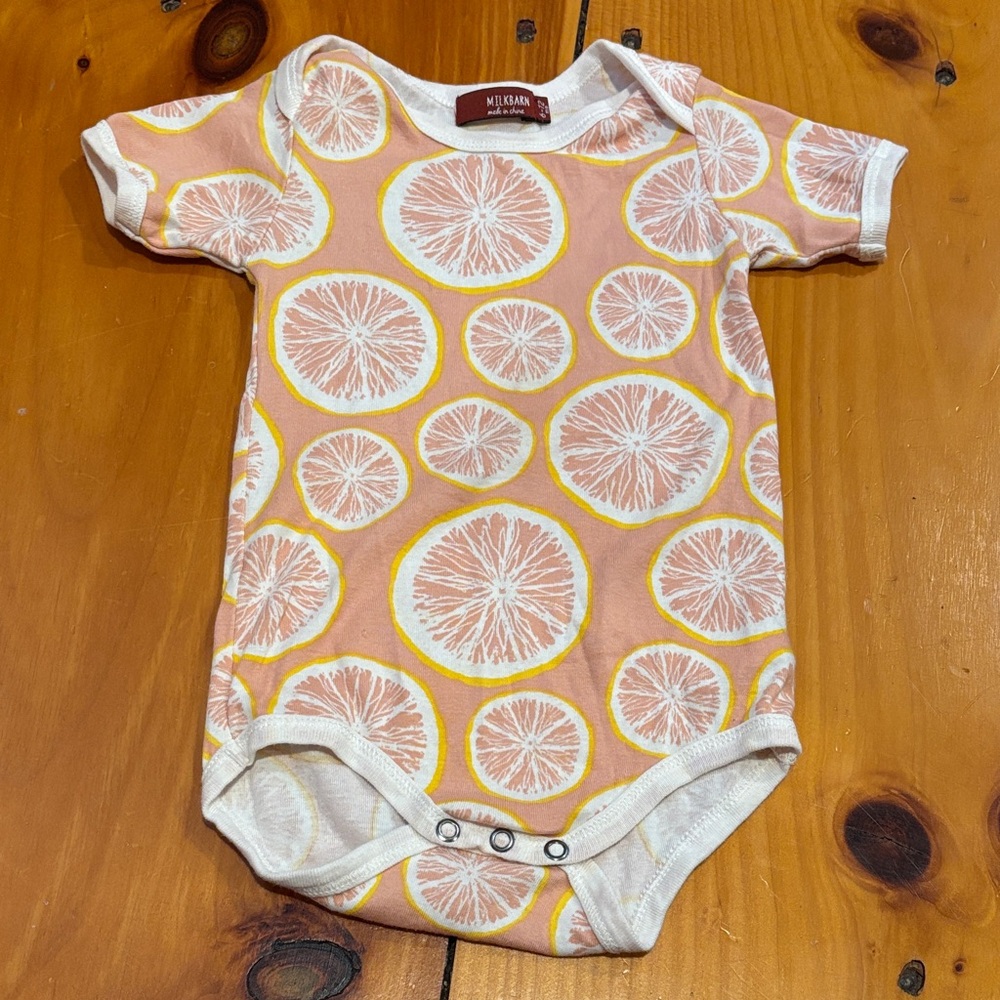 MILKBARN 6-12M Citrus Slice Body Suit Snap Up Organic Girls Pastel